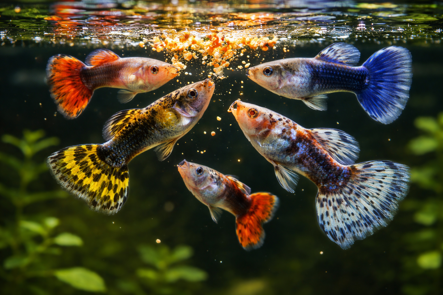 Πολύχρωμα guppies στο ενυδρείο